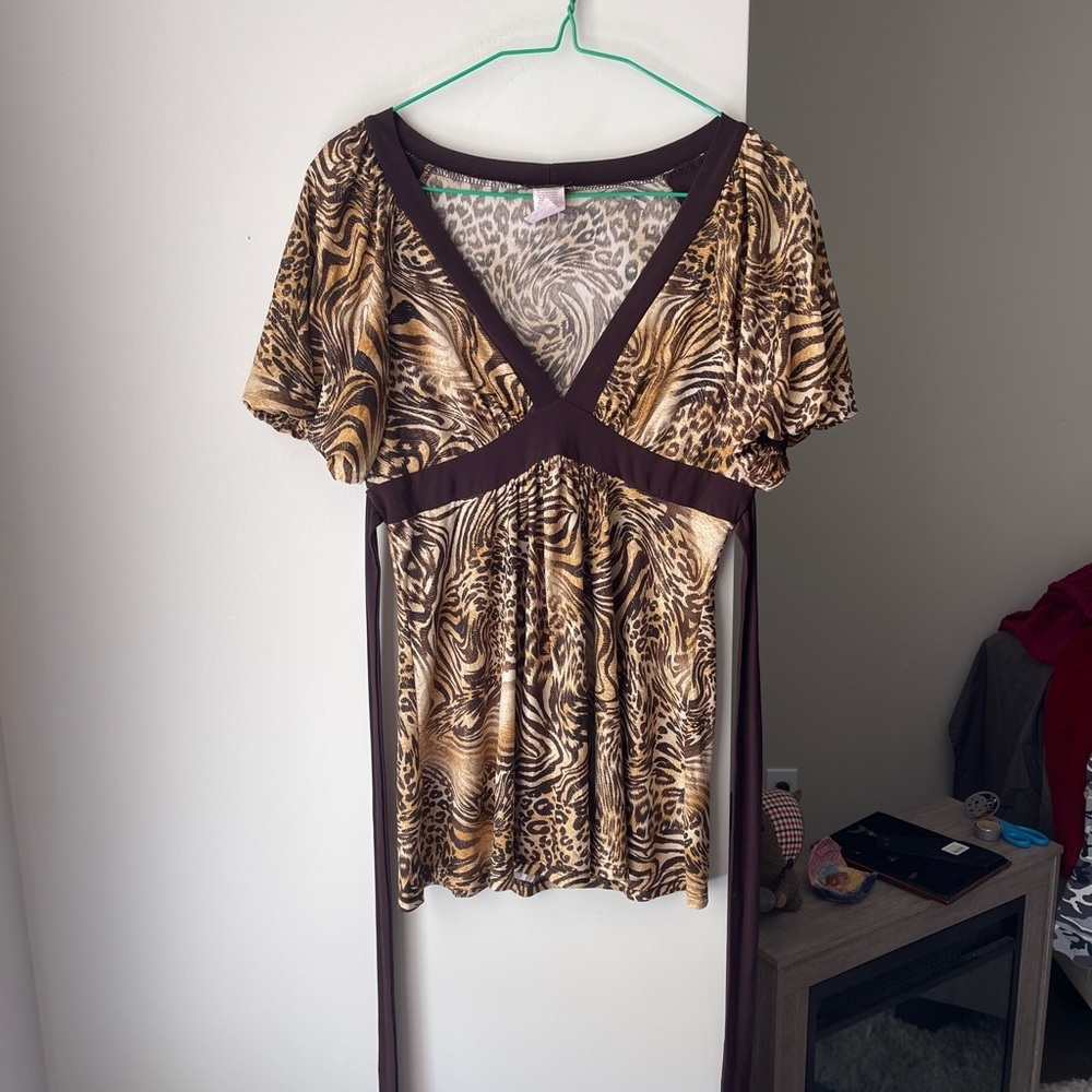 Vintage Janice V-Neck Leopard Print Top Large